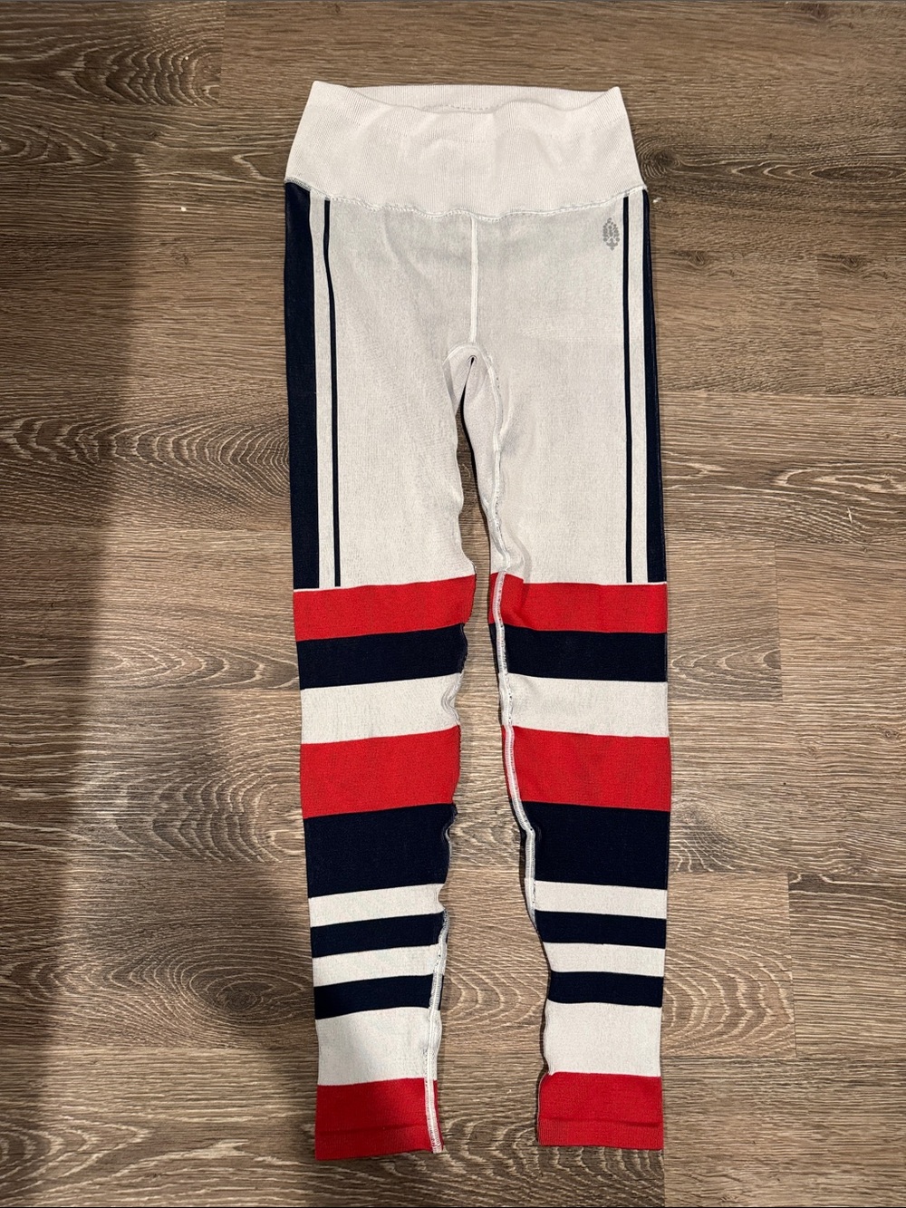 FP Movement by Free People White, Navy & Red Striped Leggings